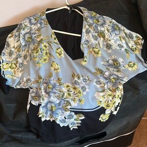 Floral Blue and Black Women's Top